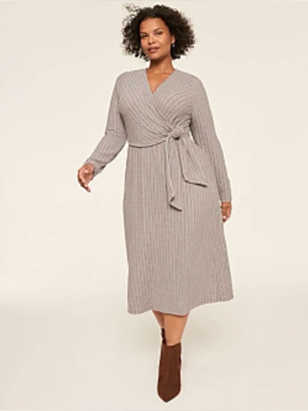 Lane Bryant Faux Wrap Cable Knit Midi Dress Gray